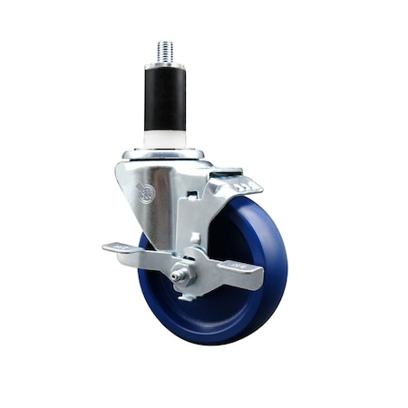 Service Caster 4'' SS Solid Poly Swivel 1-3/8'' Expanding Stem Caster with Brake SCC-SSEX20S414-SPUS-TLB-138